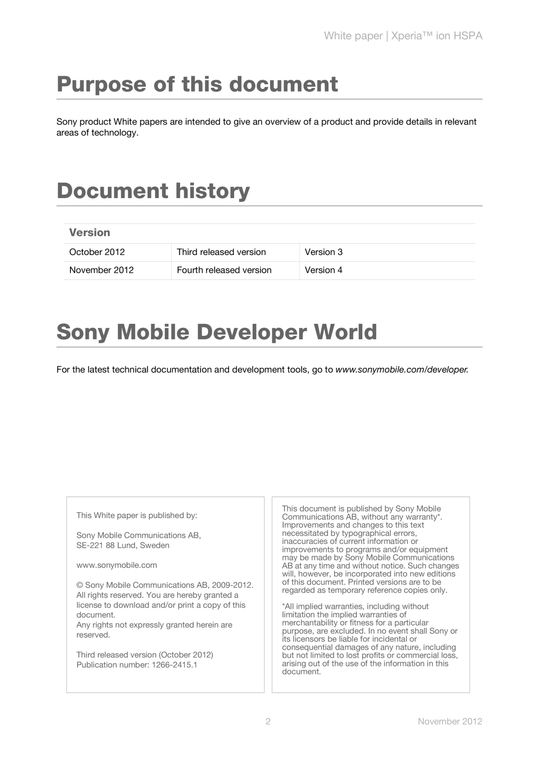 Sony LT28h manual Purpose of this document, Version 