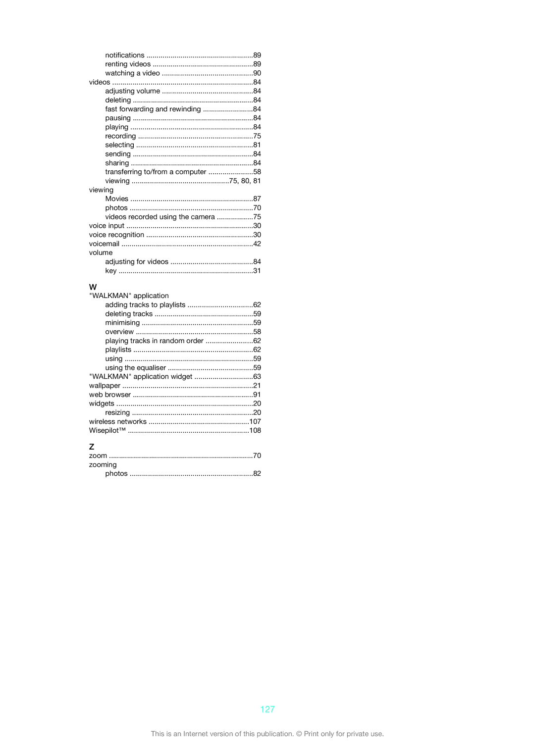 Sony LT28h, LT28i manual 127, Walkman application 