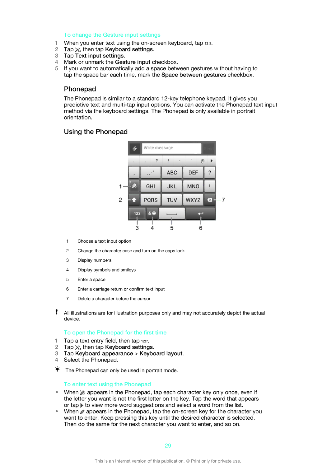 Sony LT28h, LT28i Using the Phonepad, To change the Gesture input settings, To open the Phonepad for the first time 