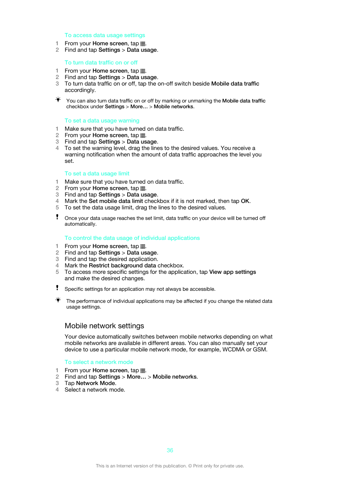 Sony LT28i, LT28h manual Mobile network settings 