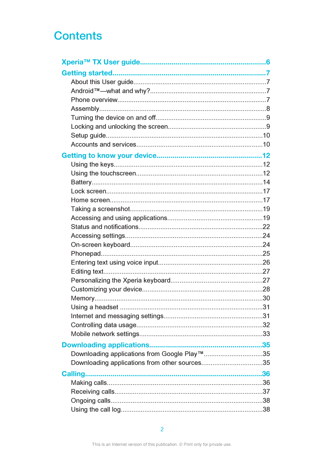 Sony LT29i manual Contents 