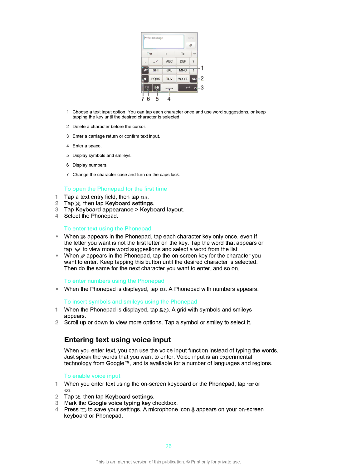 Sony LT29i manual Entering text using voice input 