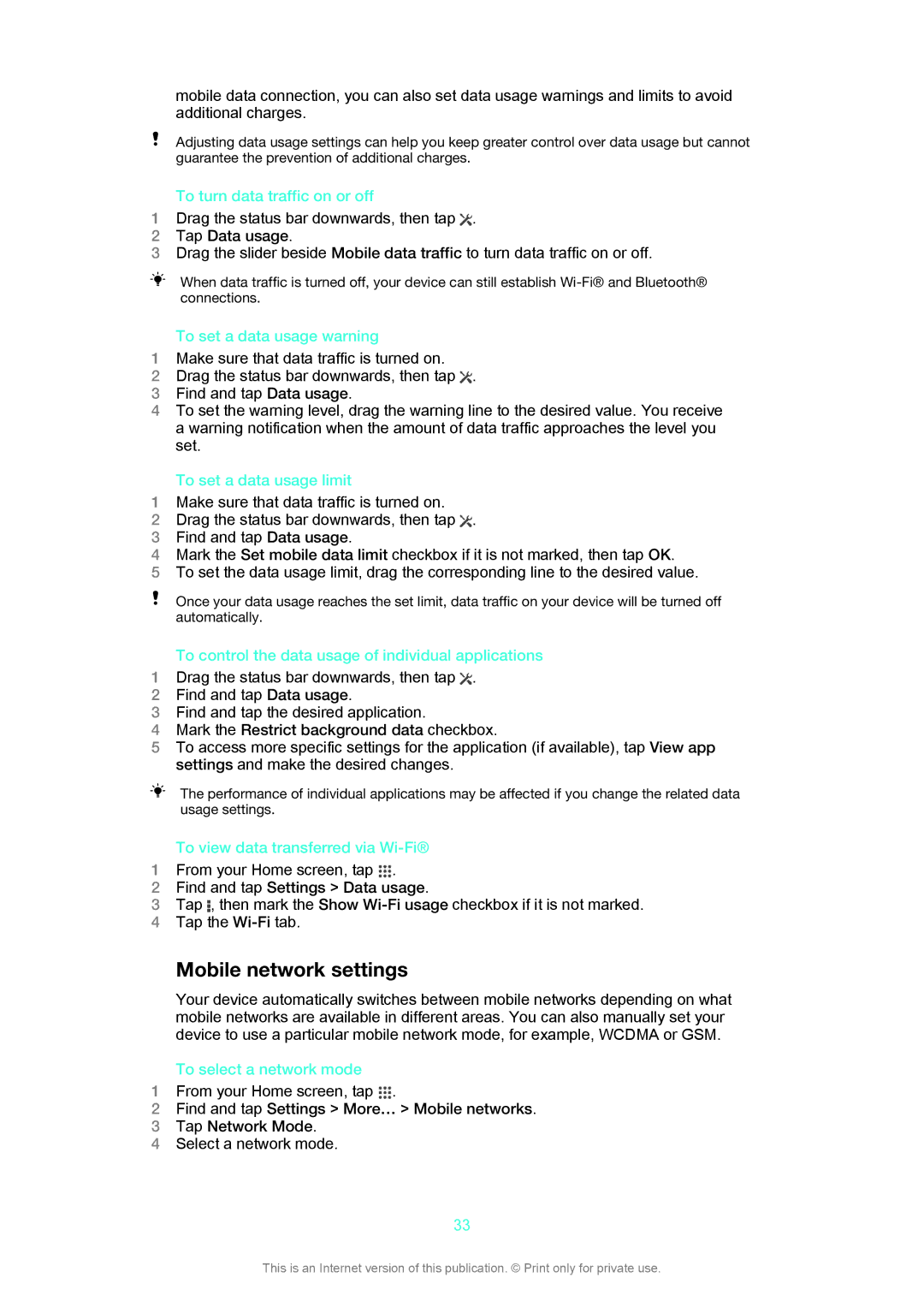 Sony LT29i manual Mobile network settings 