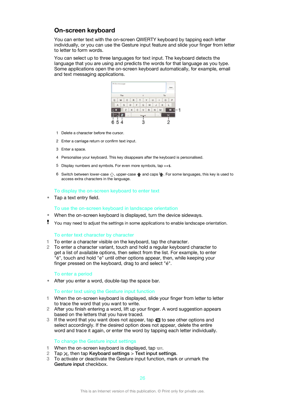 Sony LT30p manual On-screen keyboard 