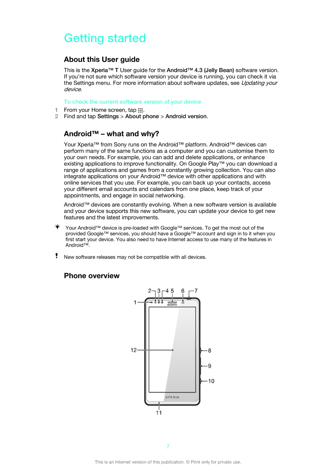 Sony LT30p manual Getting started, About this User guide, Android what and why?, Phone overview 