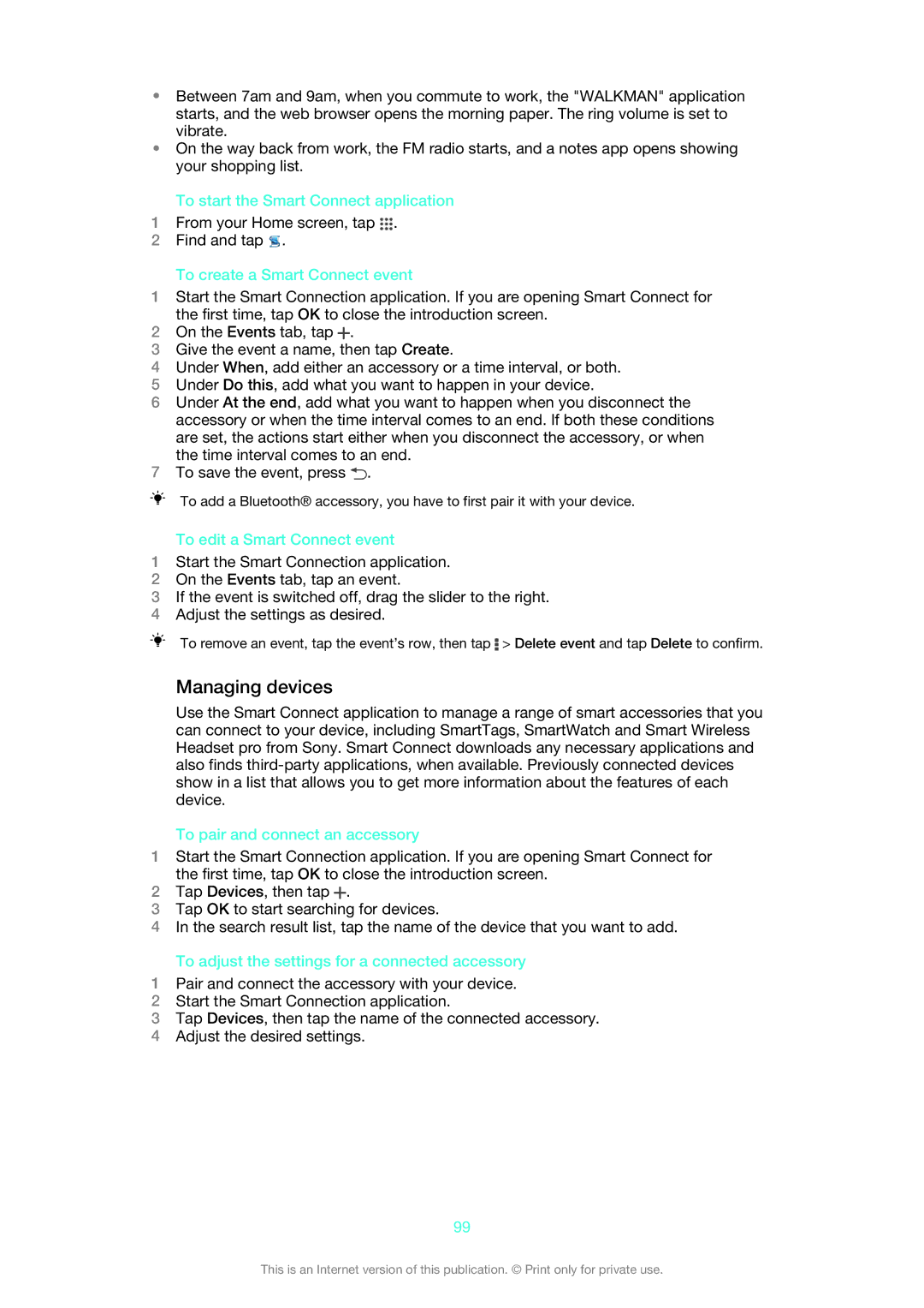 Sony LT30p manual Managing devices 