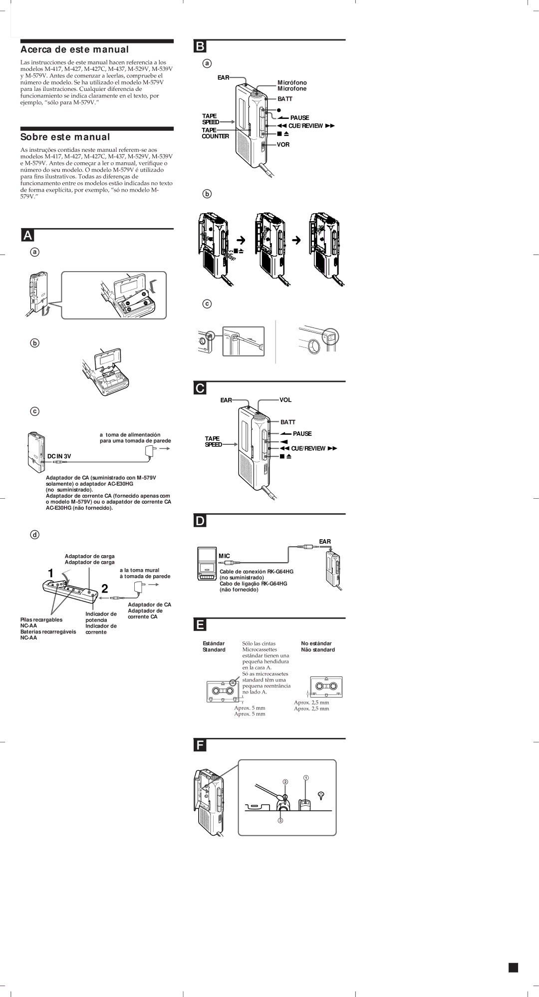 Sony 579V, M-417, 427C, 529V, 437 Acerca de este manual, Sobre este manual, Tape Cpause Speed 0CUE/REVIEW Counter VOR 