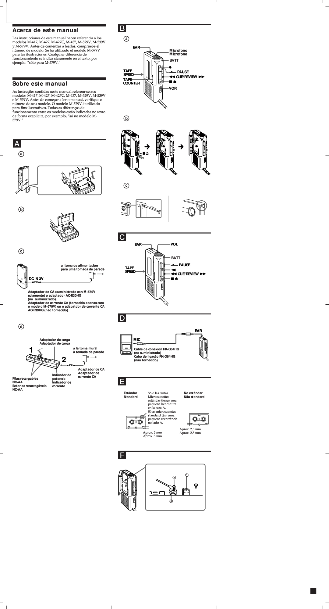 Sony 579V Acerca de este manual, Sobre este manual, a toma de alimentación para uma tomada de parede, à tomada de parede 