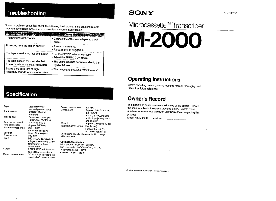 Sony M2000 manual 