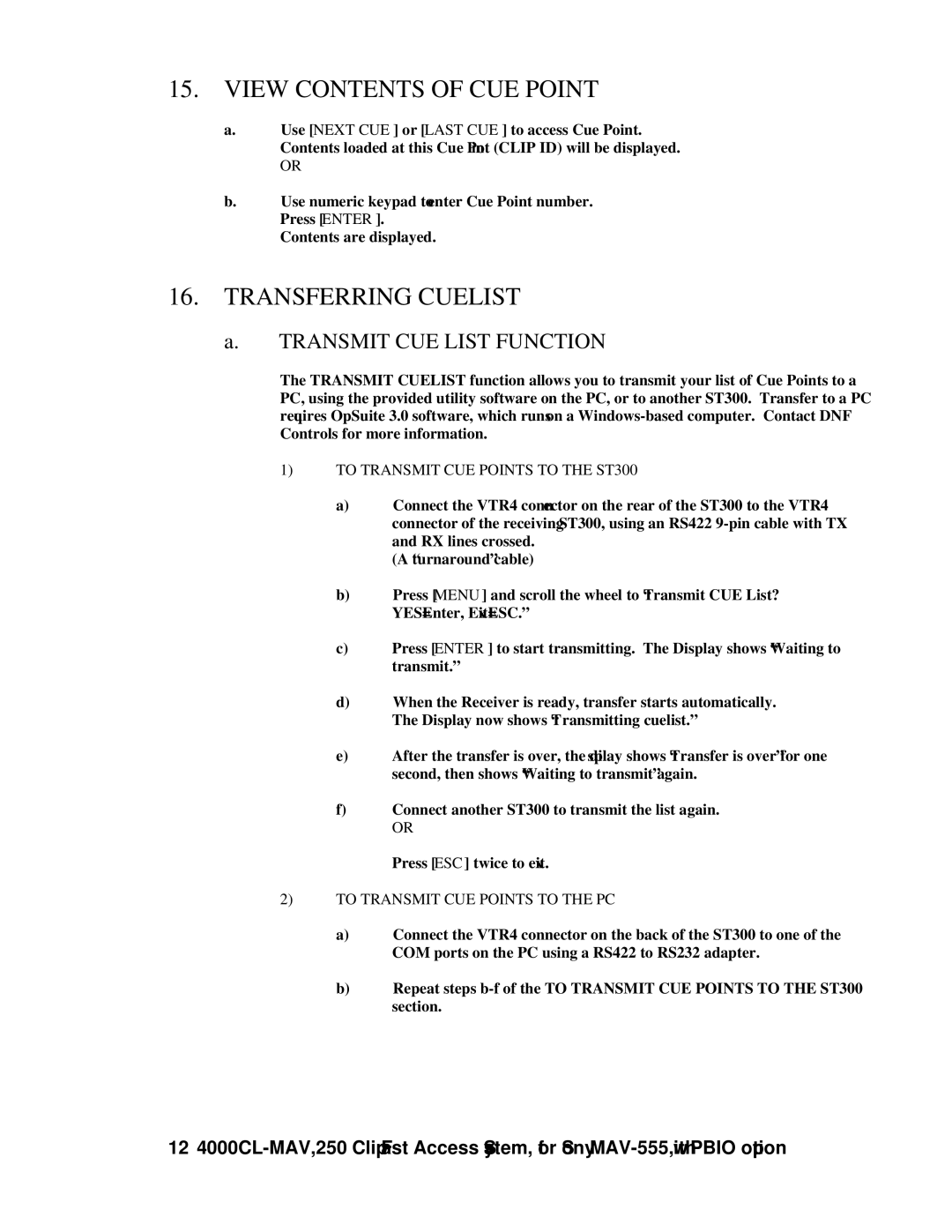 Sony MAV-555 user manual View Contents of CUE Point, Transferring Cuelist 