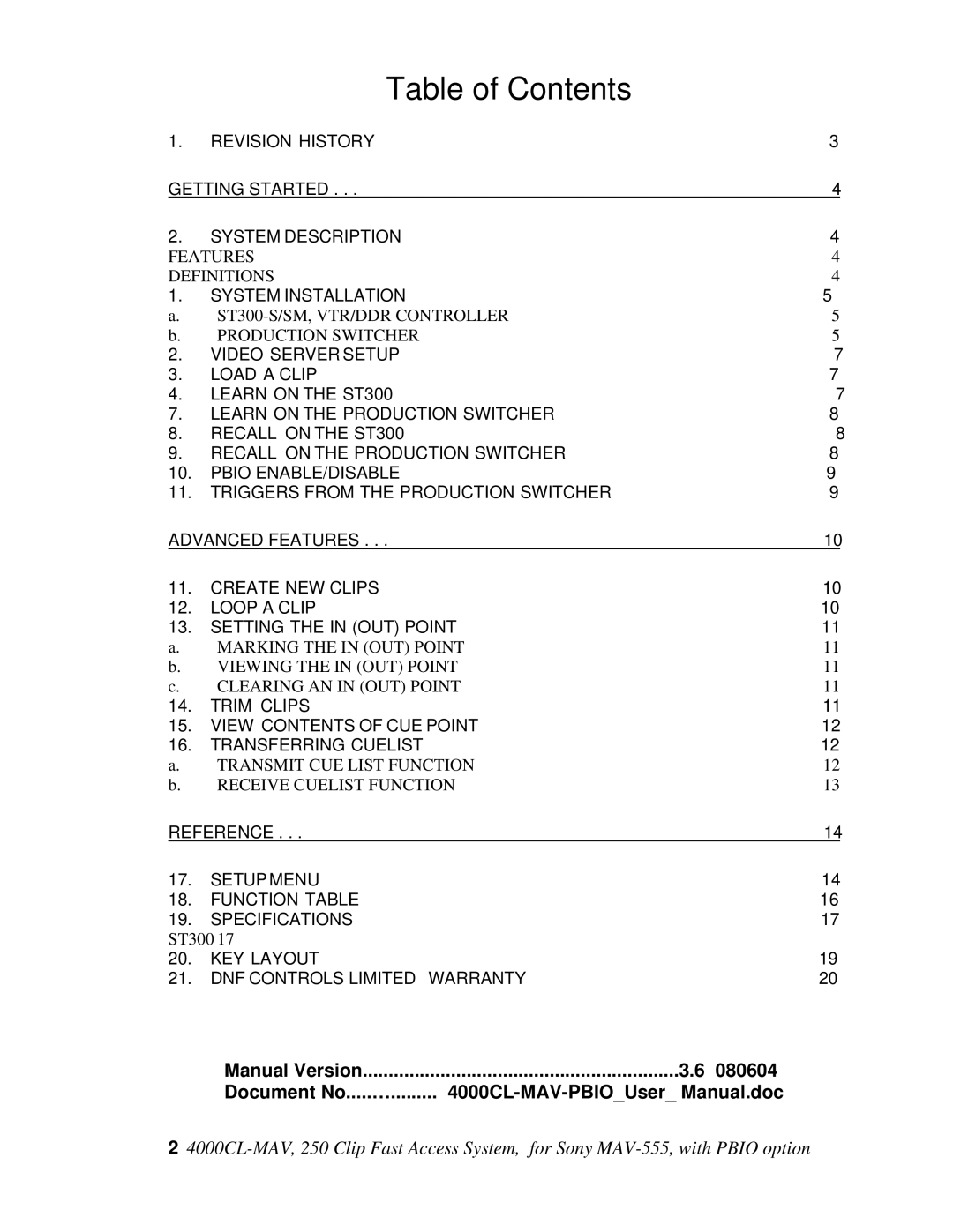 Sony MAV-555 user manual Table of Contents 