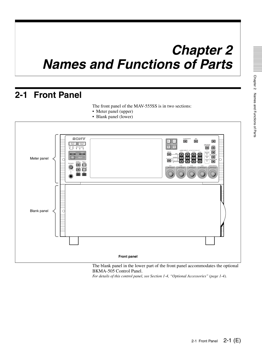 Sony MAV-555SS operation manual Names and Functions of Parts, Front Panel 