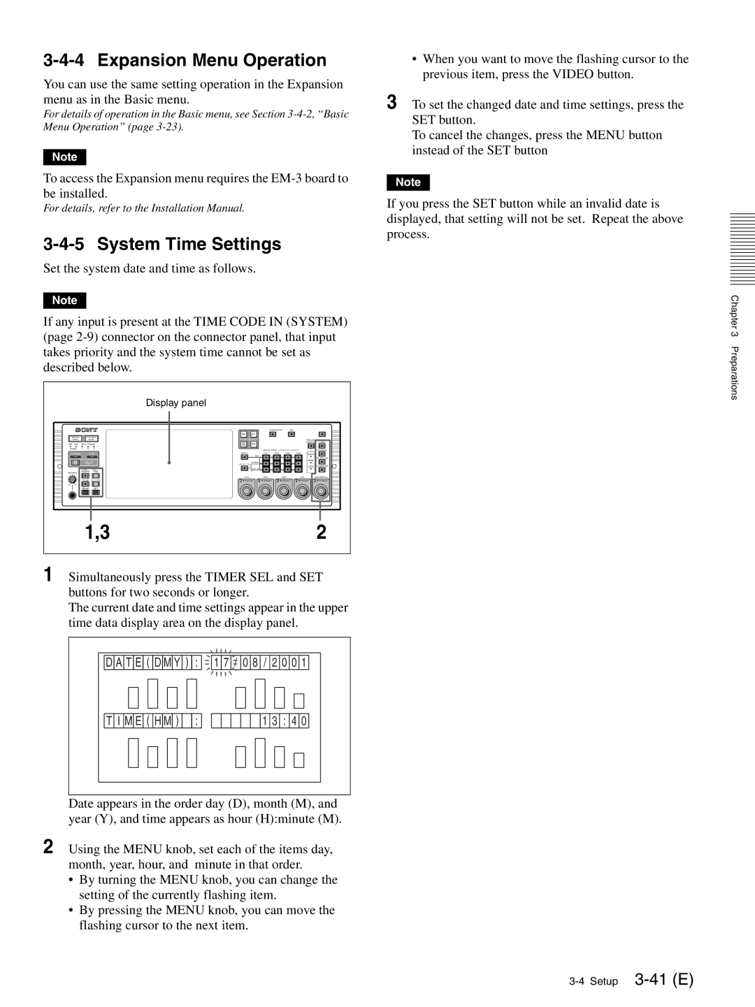 Sony MAV-555SS operation manual Expansion Menu Operation, System Time Settings 