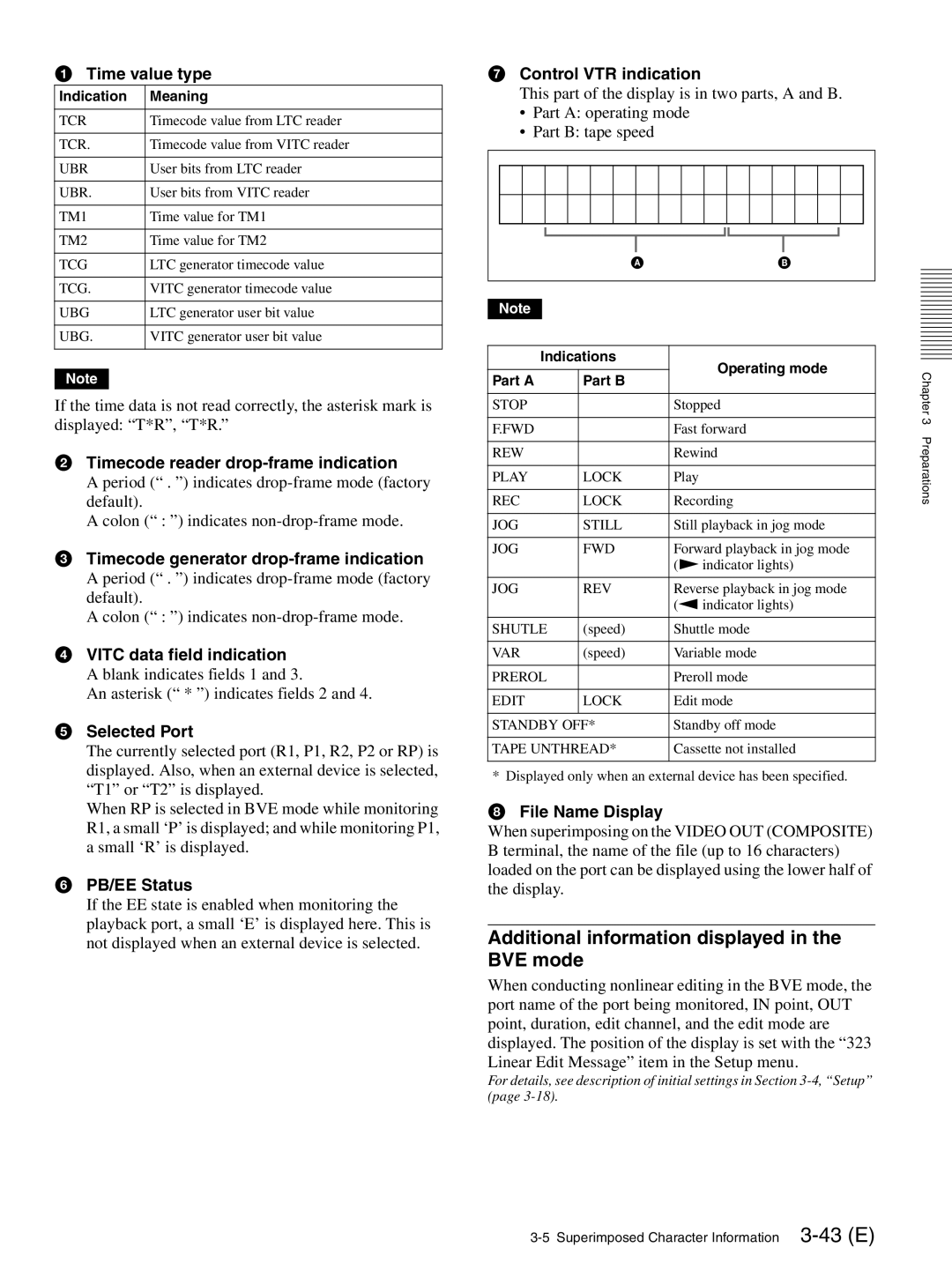 Sony MAV-555SS operation manual Additional information displayed in the BVE mode 