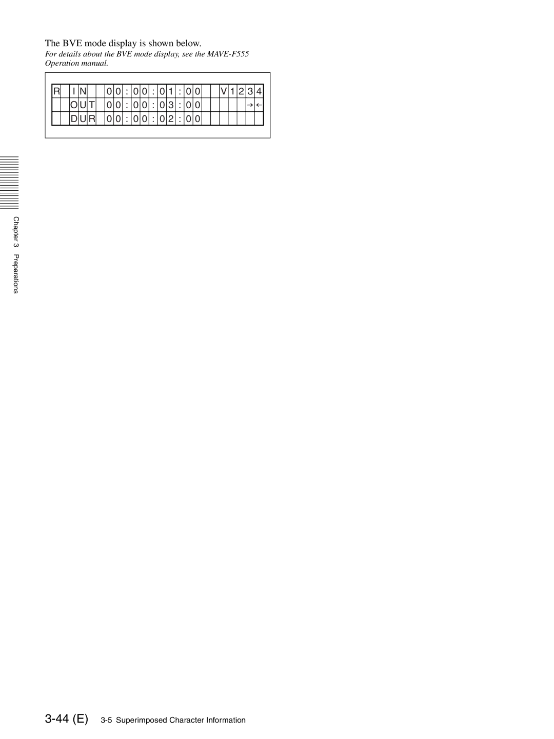 Sony MAV-555SS operation manual BVE mode display is shown below 