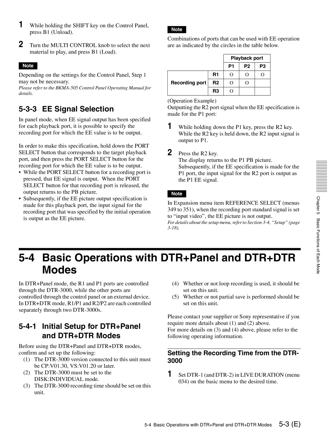 Sony MAV-555SS operation manual Basic Operations with DTR+Panel and DTR+DTR Modes, EE Signal Selection 