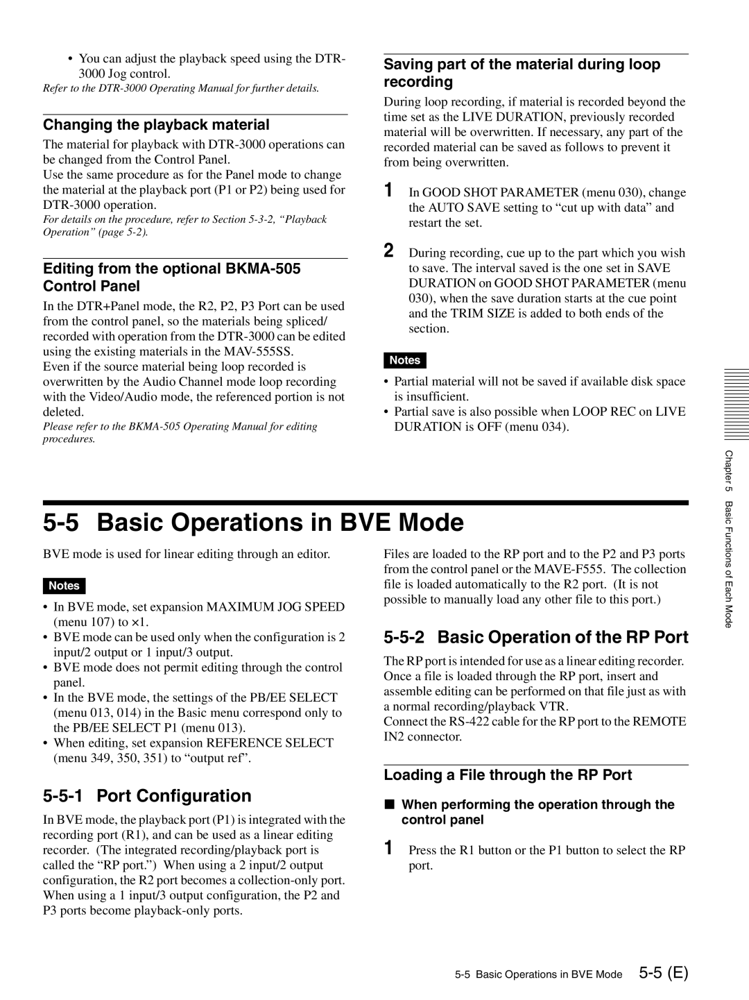 Sony MAV-555SS operation manual Basic Operations in BVE Mode, Basic Operation of the RP Port, Port Configuration 