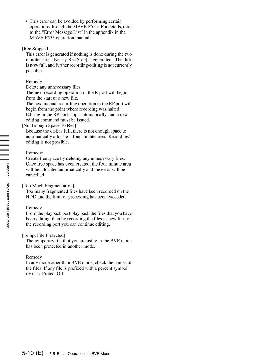 Sony MAV-555SS operation manual 10 E 5-5 Basic Operations in BVE Mode 