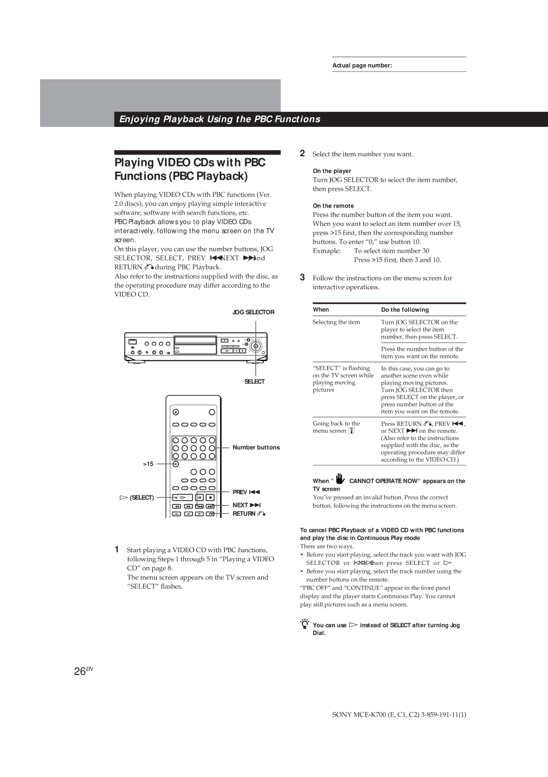 Sony MCE-K700 manual 26EN, When Do the following, When Cannot Operate NOW appears on the TV screen 