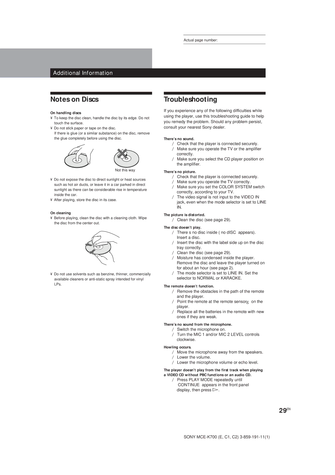 Sony MCE-K700 manual Troubleshooting, 29EN 