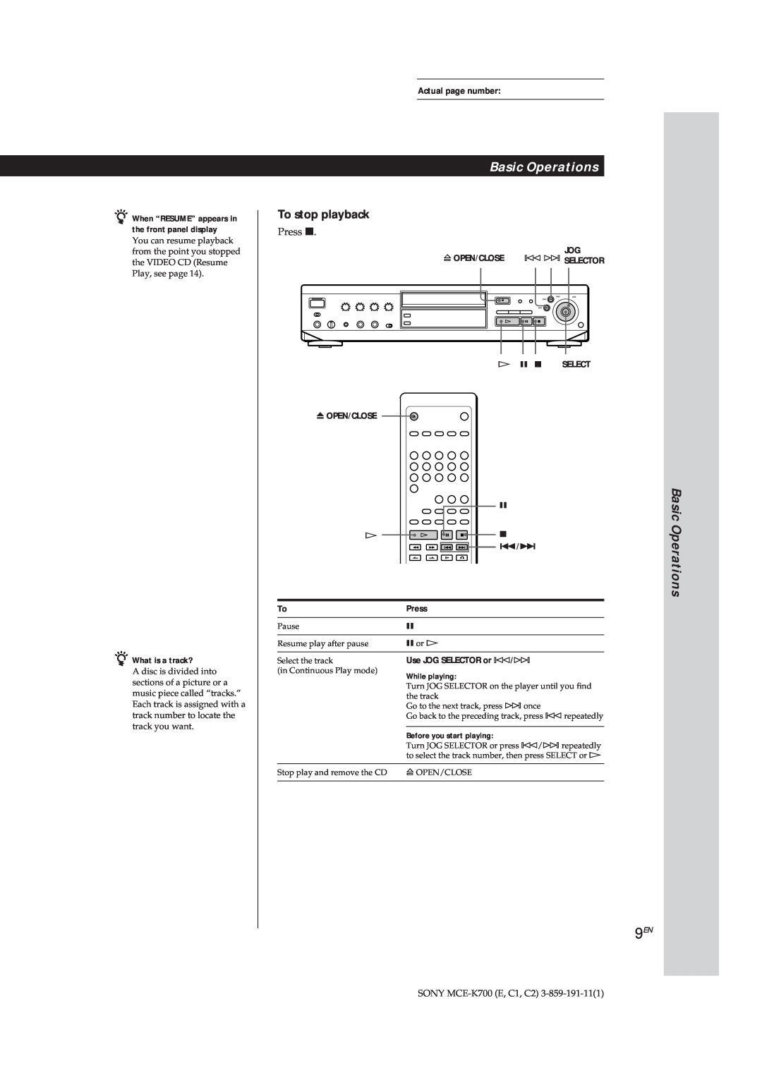Sony MCE-K700 manual To stop playback, Basic Operations, Press, á P p 