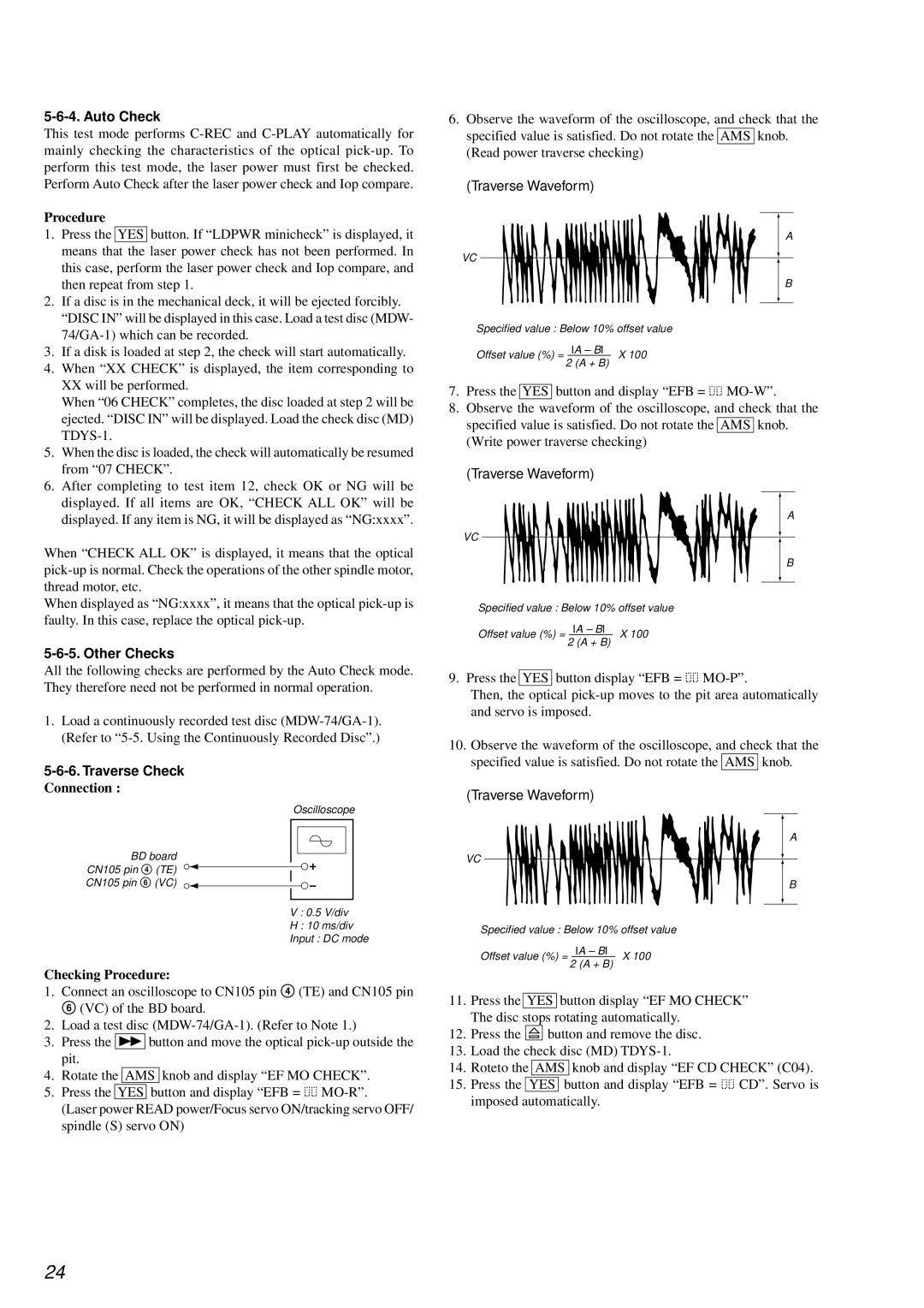 Sony MDM-7A, NEW, KMS-2608/J1N specifications Auto Check, Other Checks, Traverse Check, Traverse Waveform 