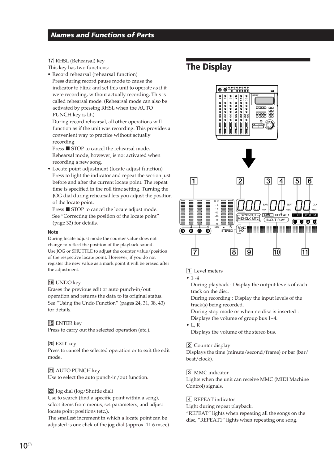 Sony MDM-X4 operating instructions Display, 10EN 