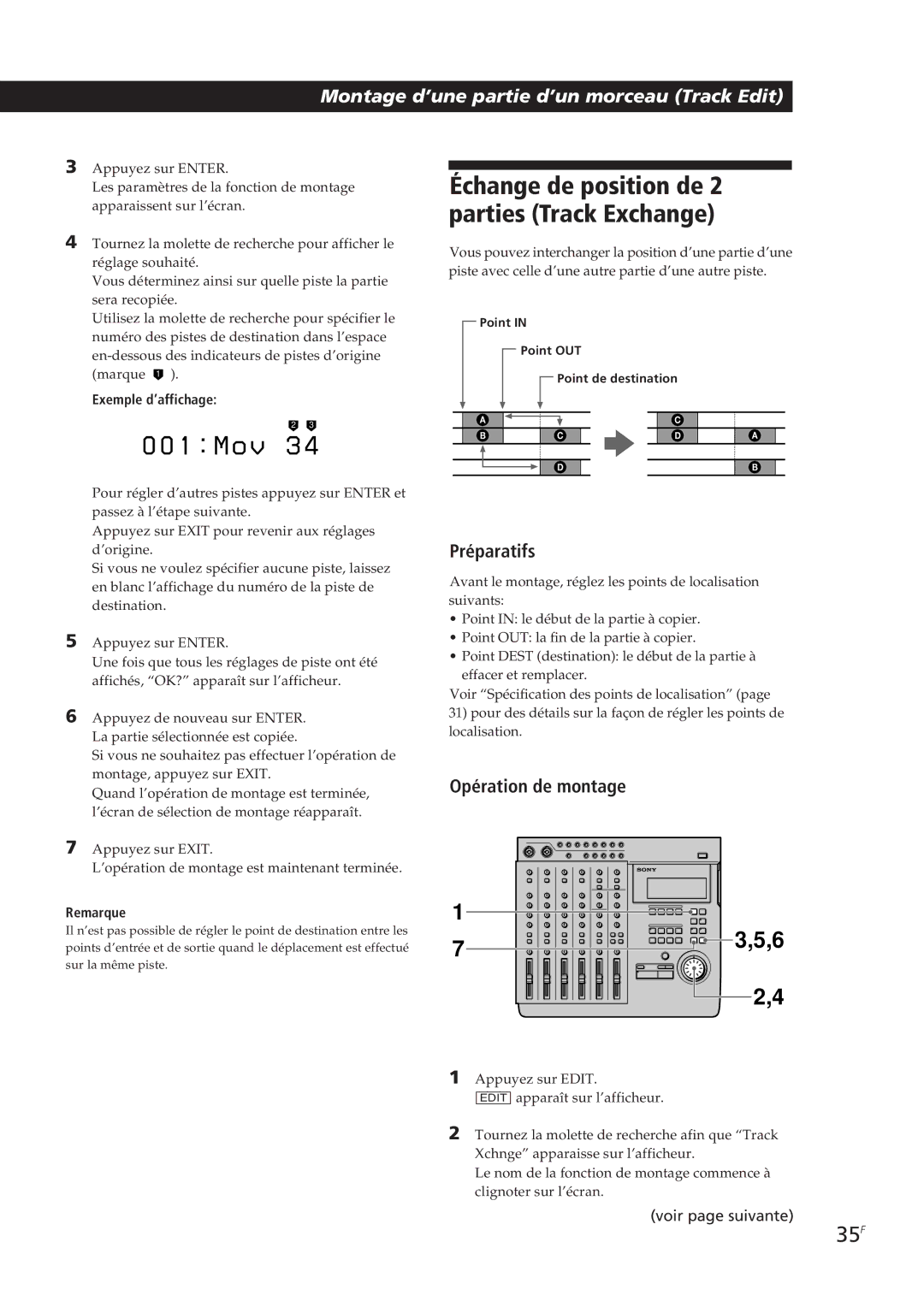 Sony MDM-X4 operating instructions Échange de position de 2 parties Track Exchange, 35F 