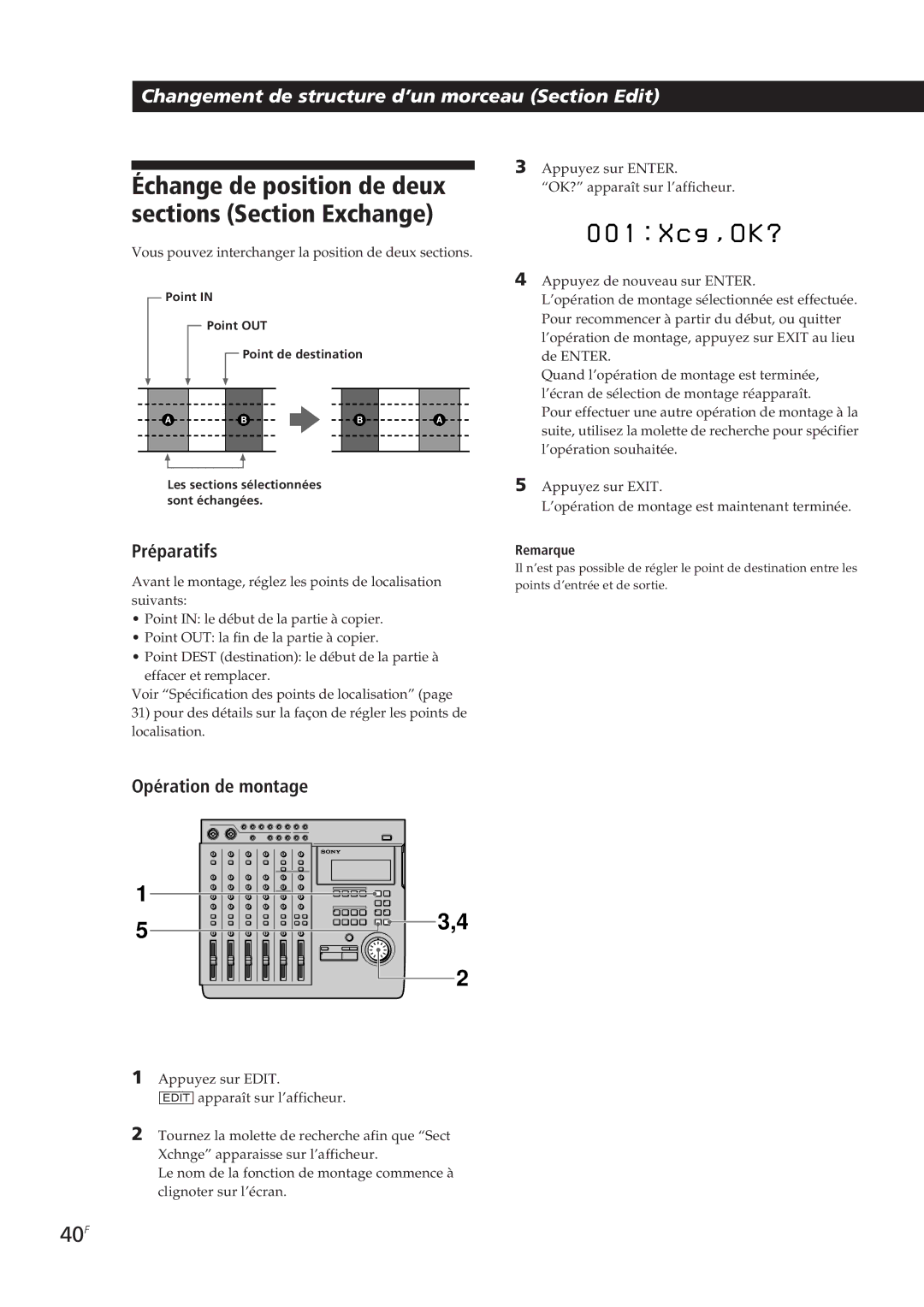 Sony MDM-X4 operating instructions Échange de position de deux, 40F 