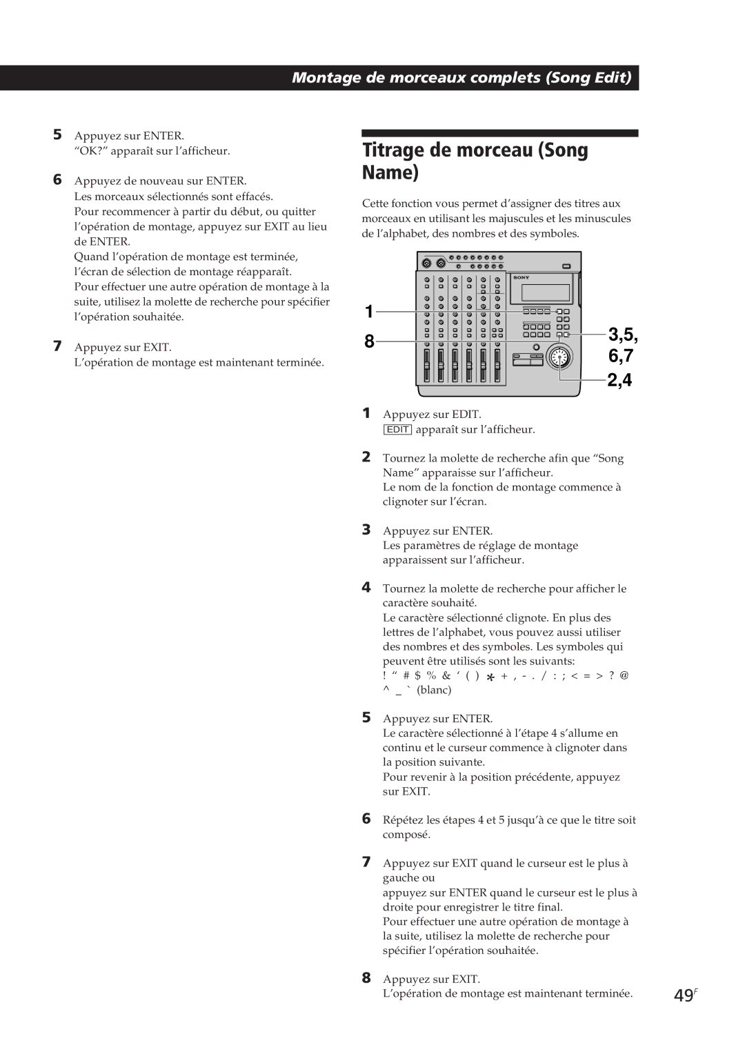 Sony MDM-X4 operating instructions Titrage de morceau Song Name 