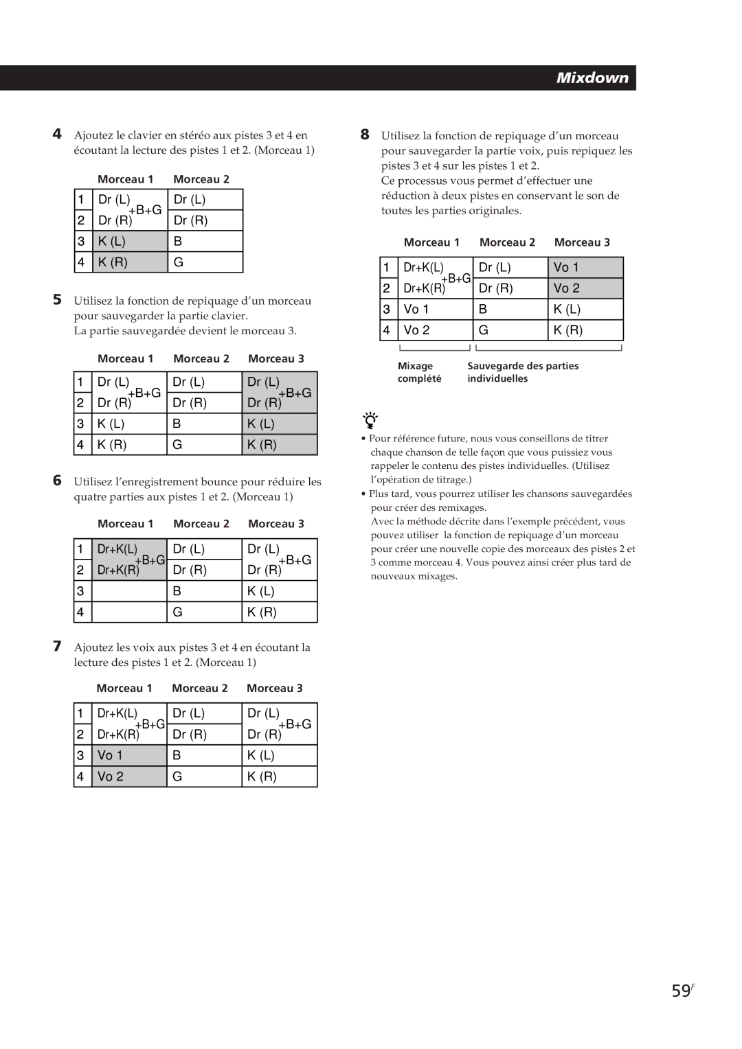 Sony MDM-X4 operating instructions 59F, Dr L +B+G Dr R 