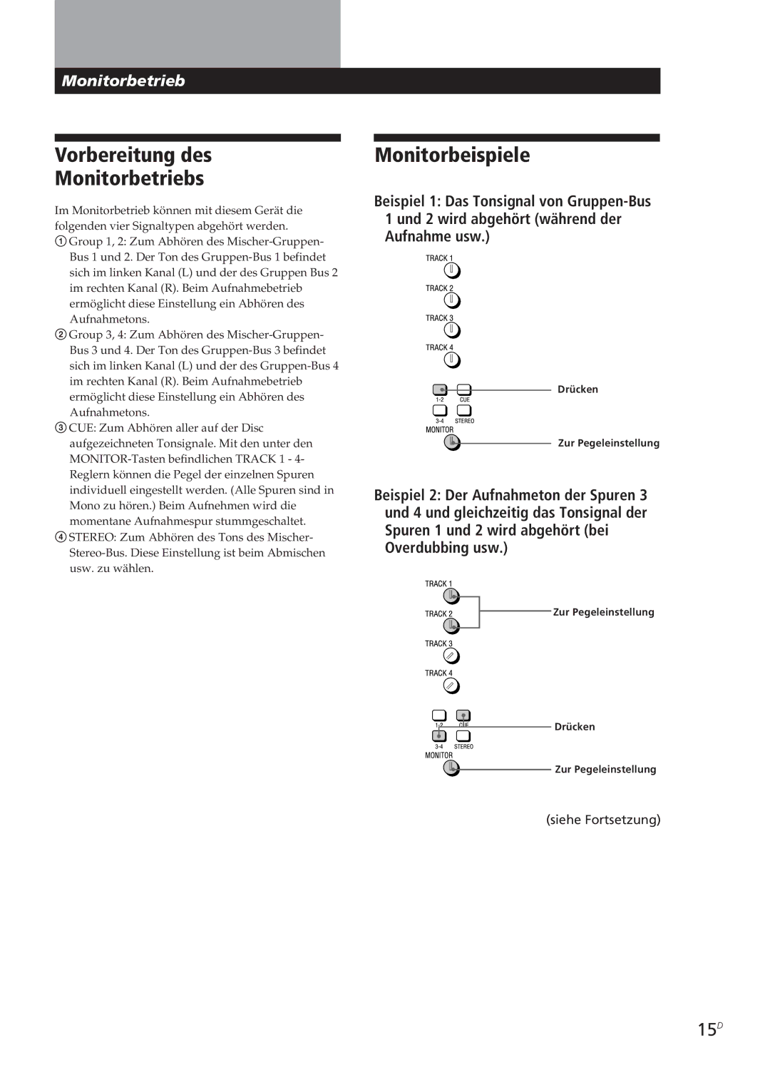 Sony MDM-X4 operating instructions Vorbereitung des Monitorbetriebs, Monitorbeispiele, 15D 