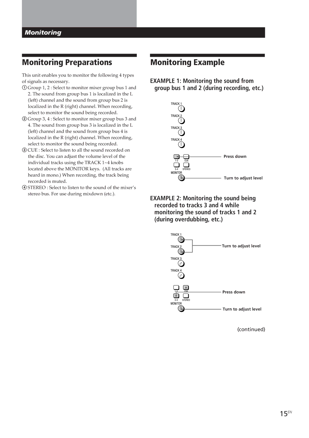 Sony MDM-X4 operating instructions Monitoring Preparations, Monitoring Example, 15EN 