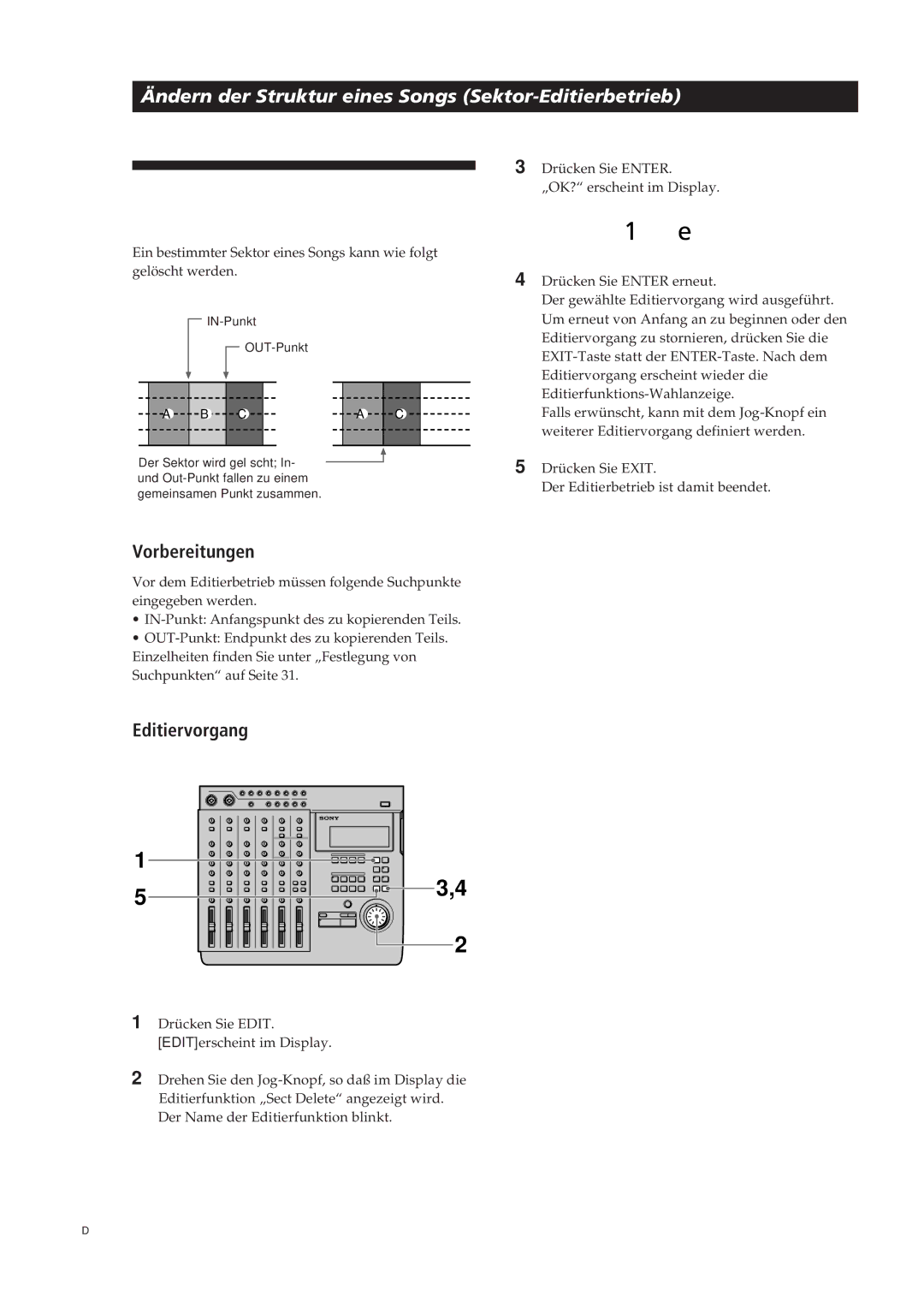 Sony MDM-X4 operating instructions Löschen eines Sektors Section, 42D 