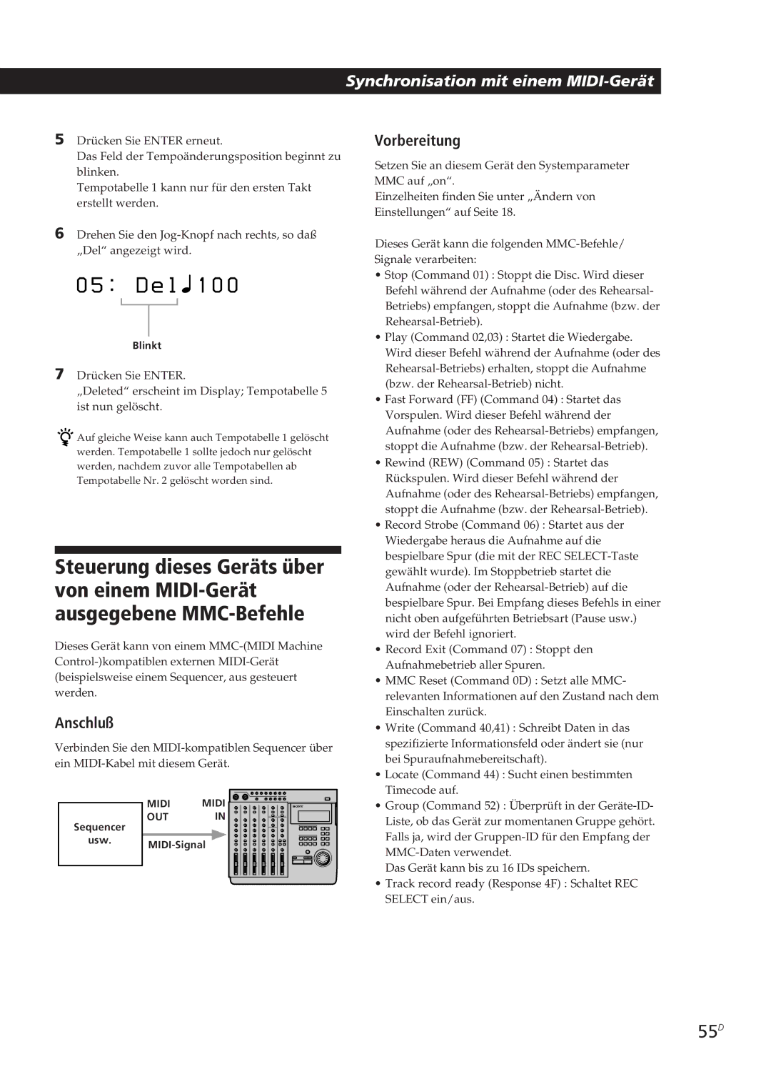 Sony MDM-X4 operating instructions E l 1 0, 55D 