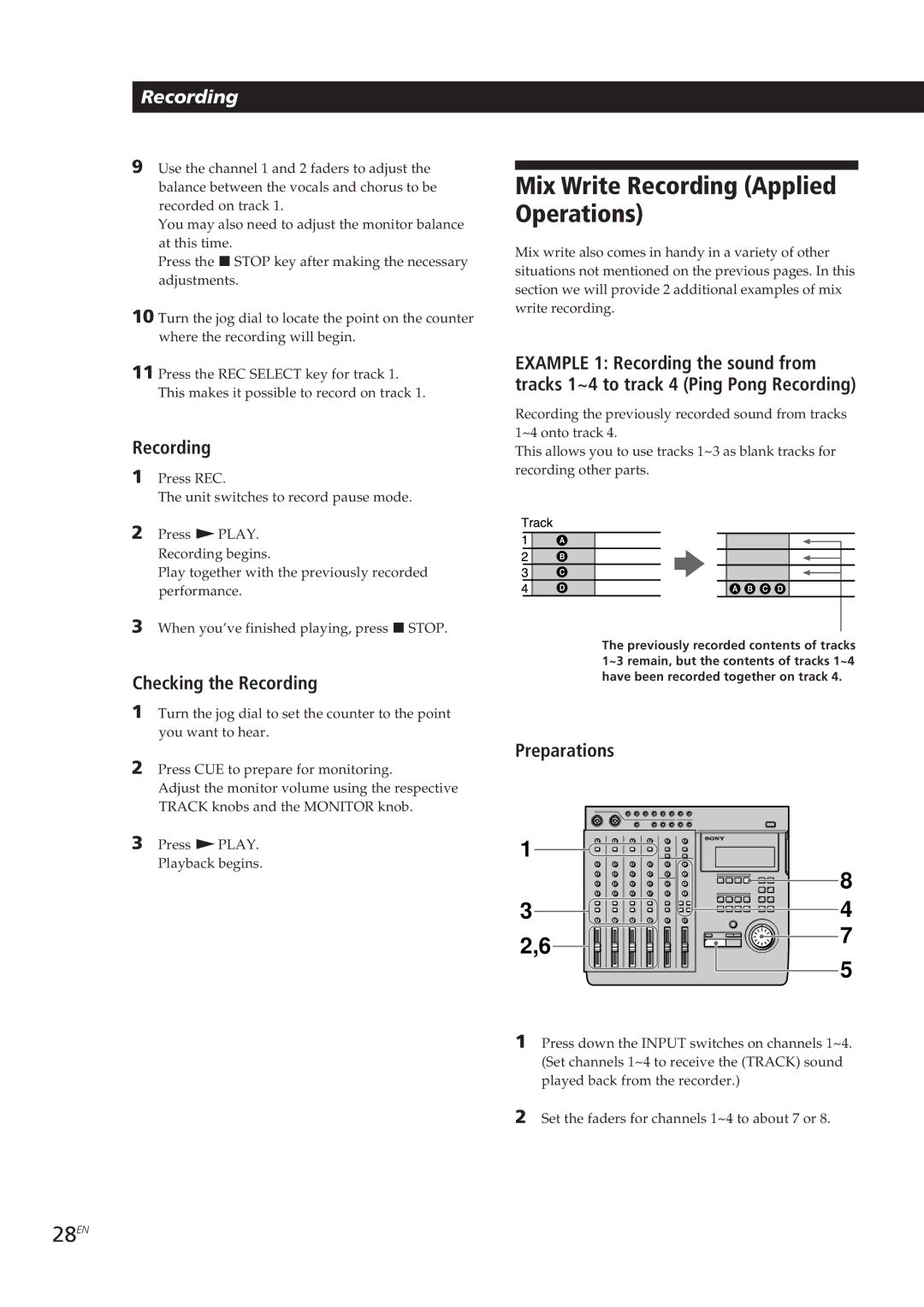 Sony MDM-X4 operating instructions Mix Write Recording Applied Operations, 28EN 