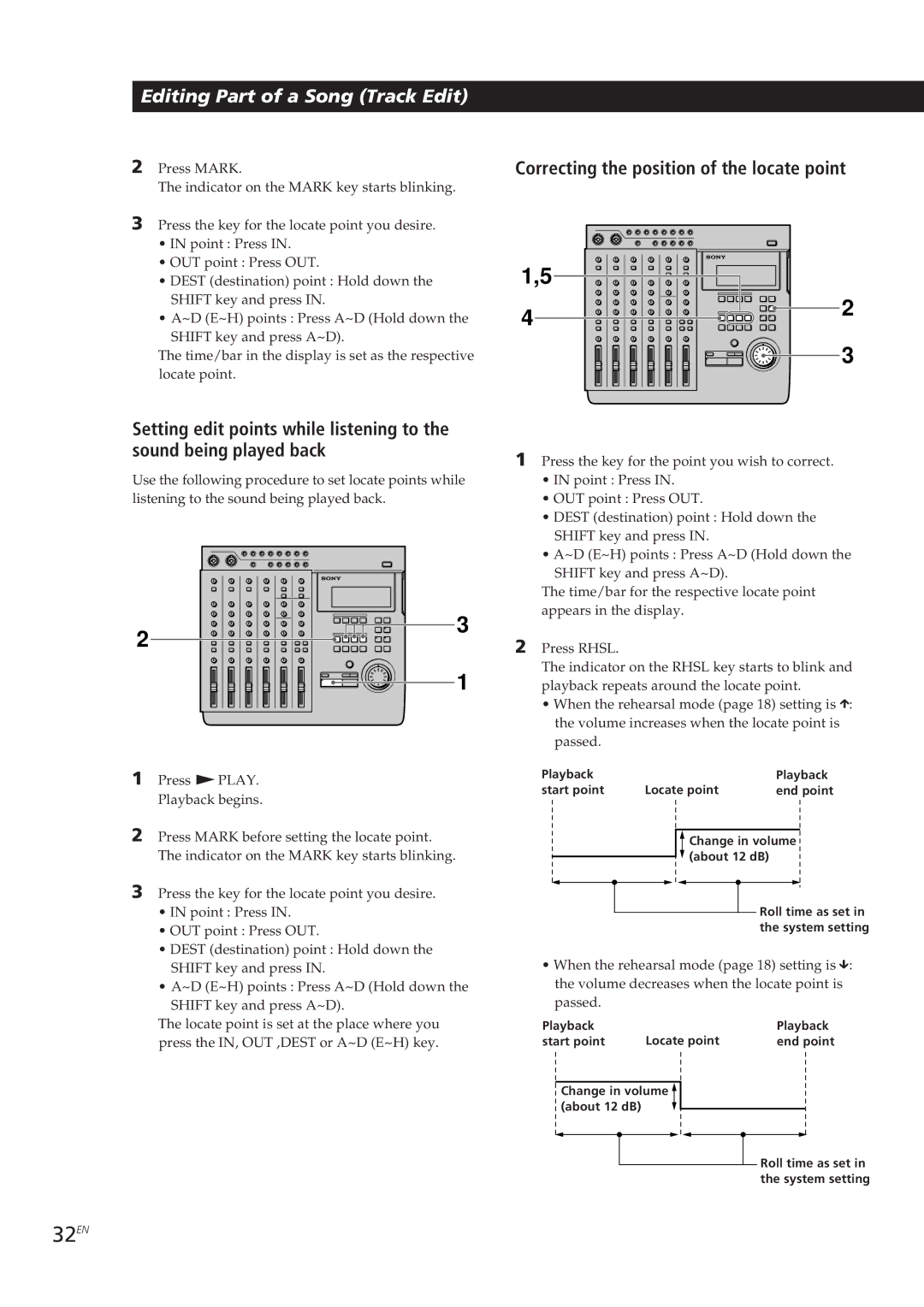 Sony MDM-X4 operating instructions 32EN, Correcting the position of the locate point 