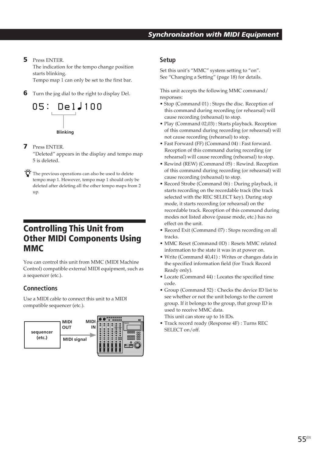 Sony MDM-X4 operating instructions E l 1 0, 55EN 