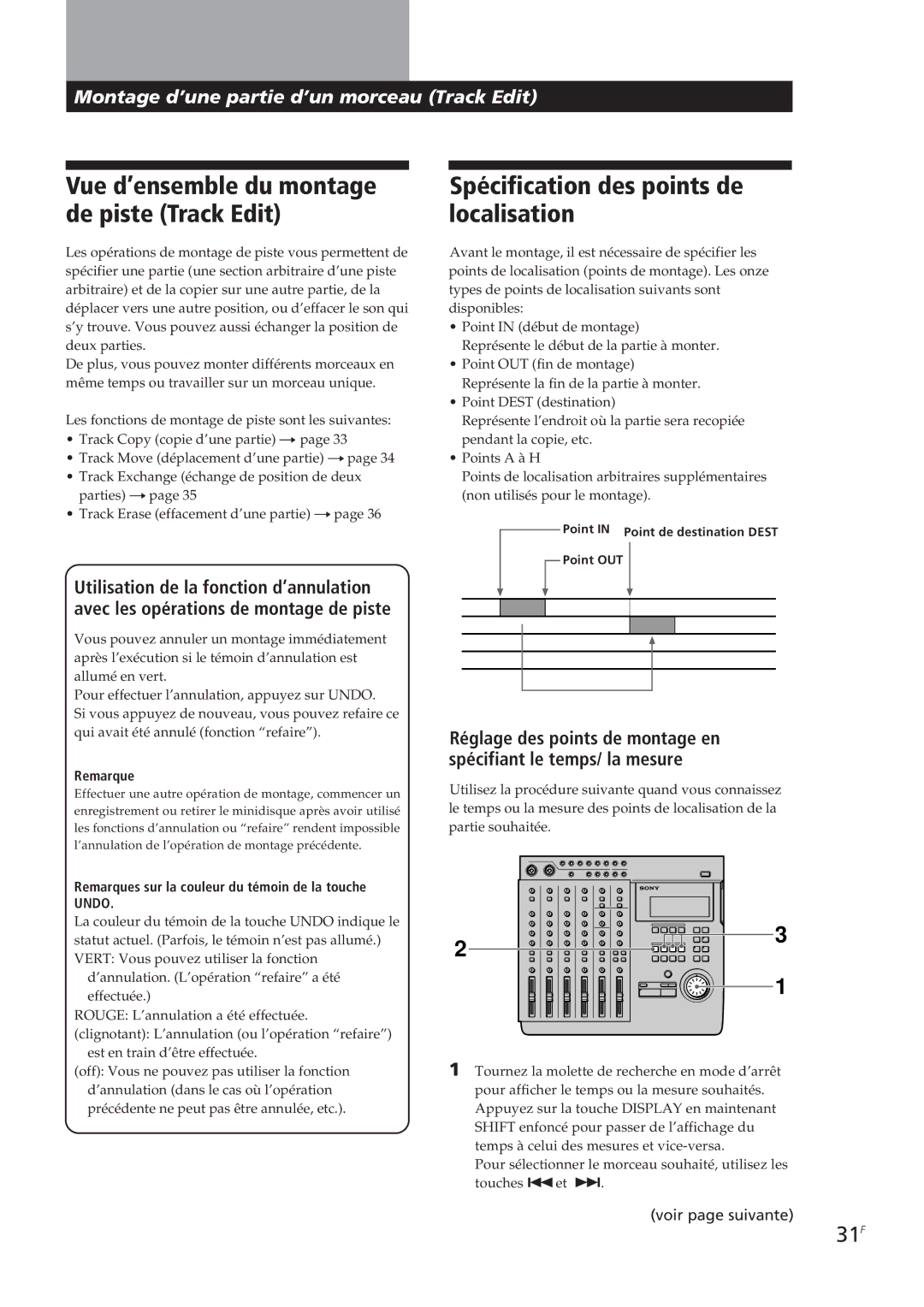 Sony MDM-X4 operating instructions Spécification des points de localisation, 31F 