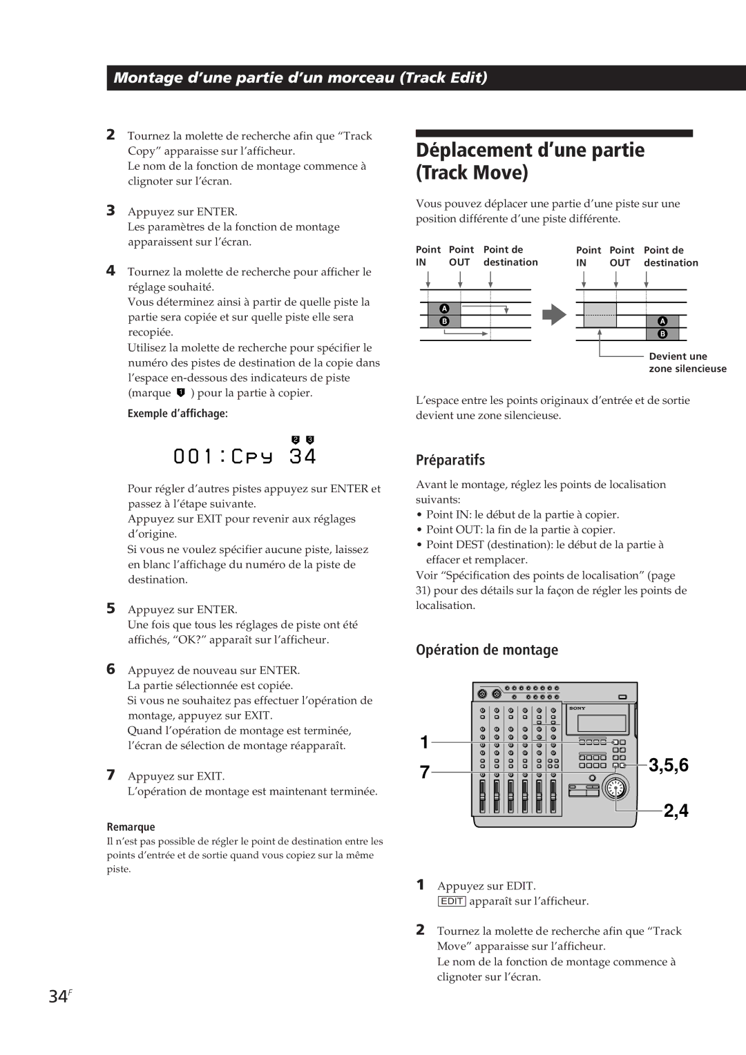 Sony MDM-X4 operating instructions Déplacement d’une partie, Track Move, 34F, Exemple d’affichage 