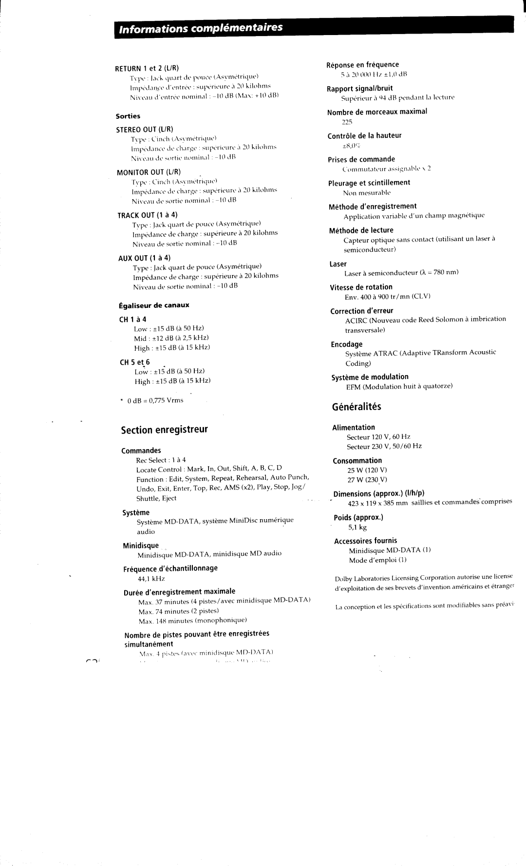 Sony MDM-X4 manual 