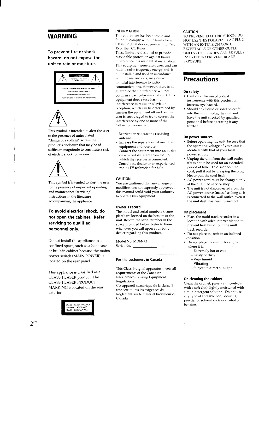 Sony MDM-X4 manual 