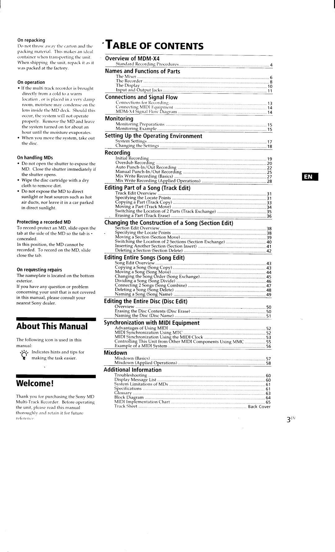 Sony MDM-X4 manual 