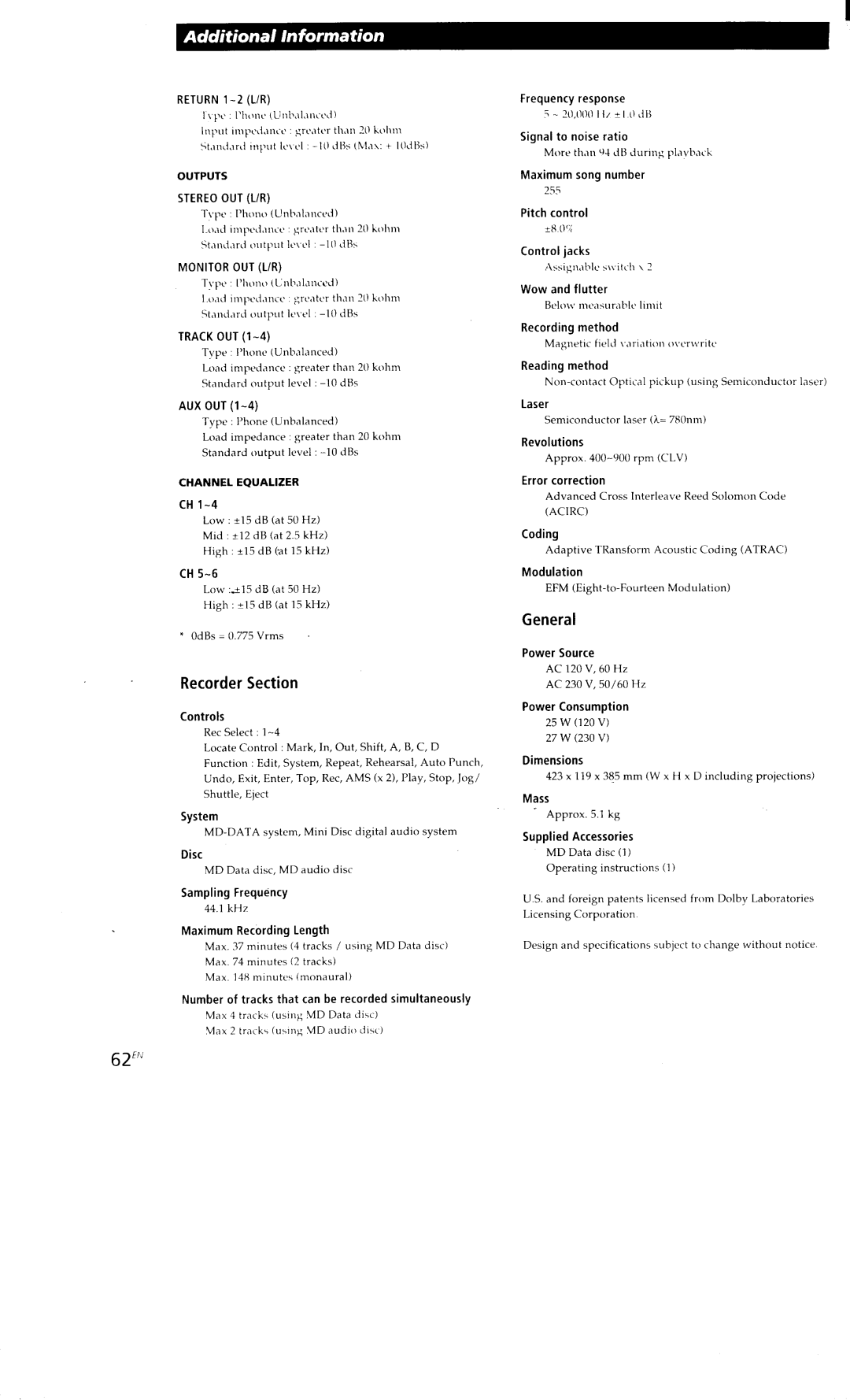 Sony MDM-X4 manual 