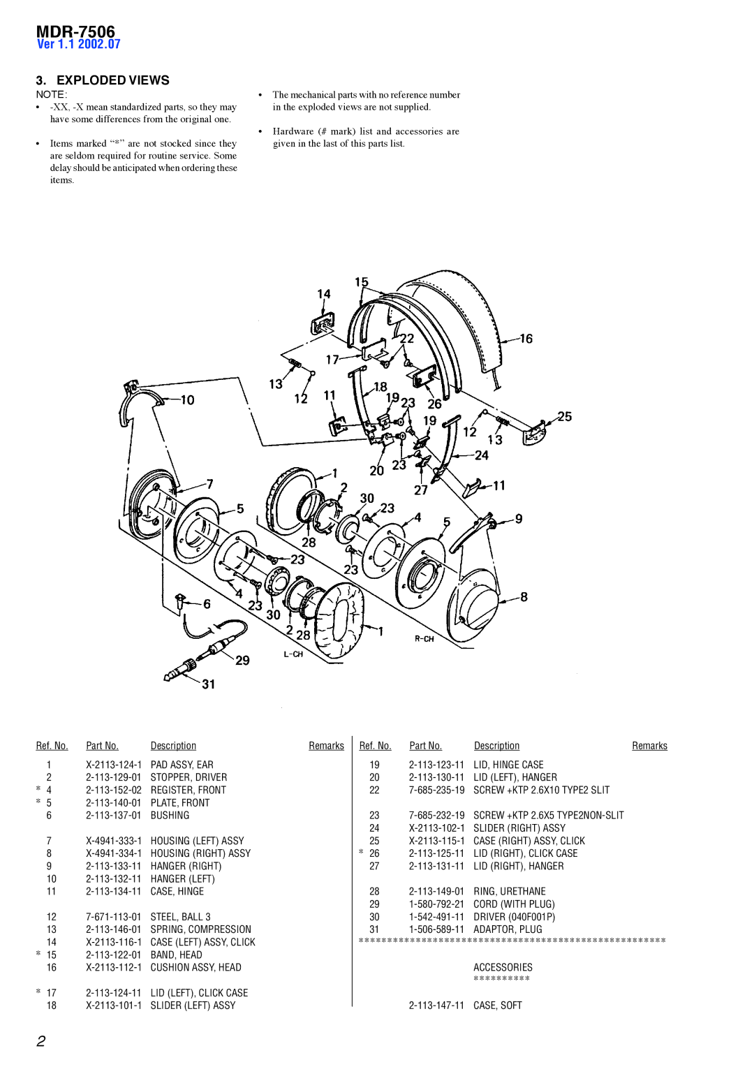 Sony MDR-7506 service manual Exploded Views 