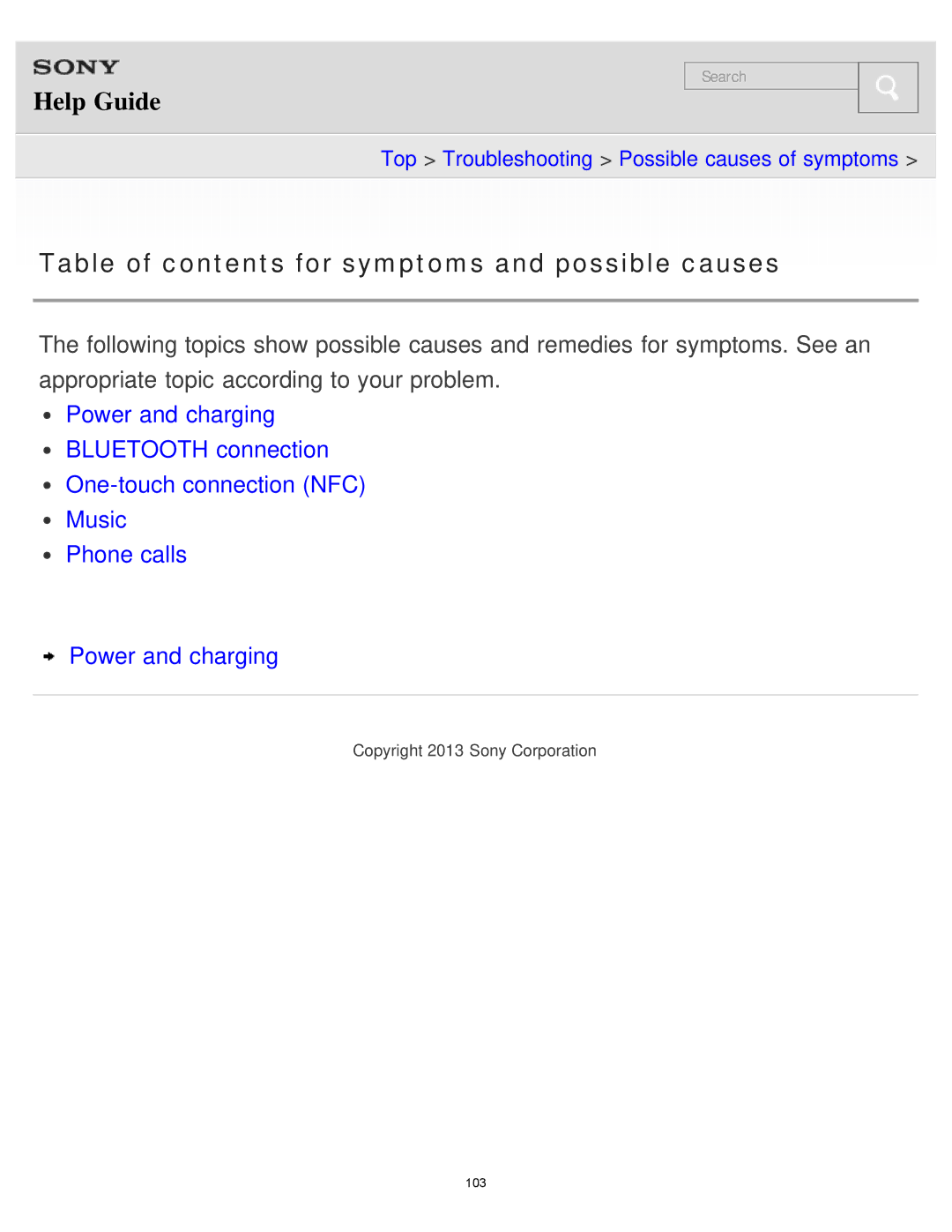 Sony MDR-AS700BT manual Table of contents for symptoms and possible causes 