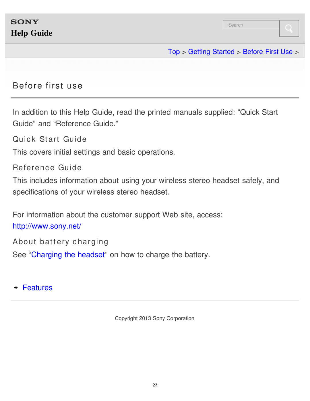 Sony MDR-AS700BT manual Quick Start Guide, Reference Guide, About battery charging 