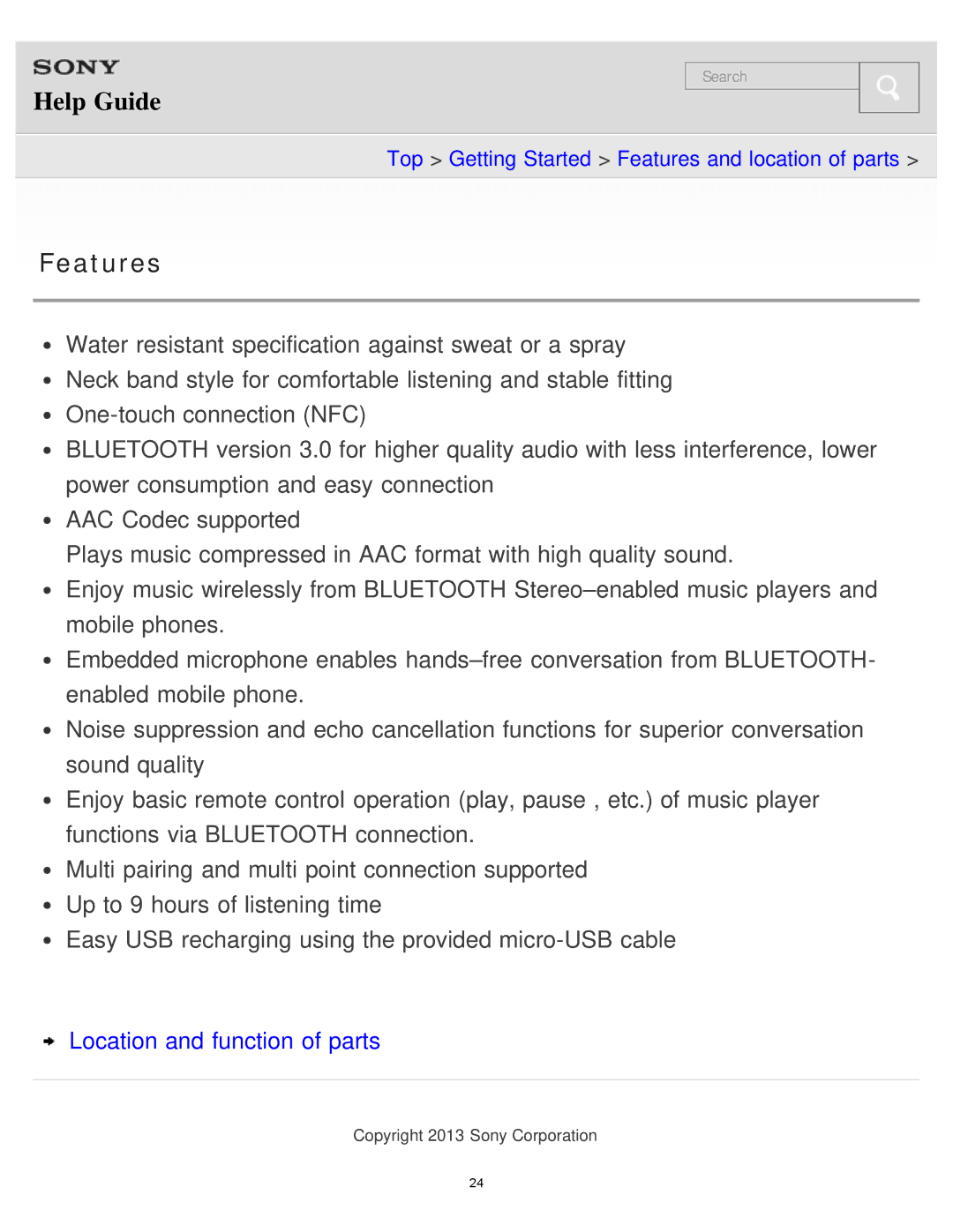 Sony MDR-AS700BT manual Features 