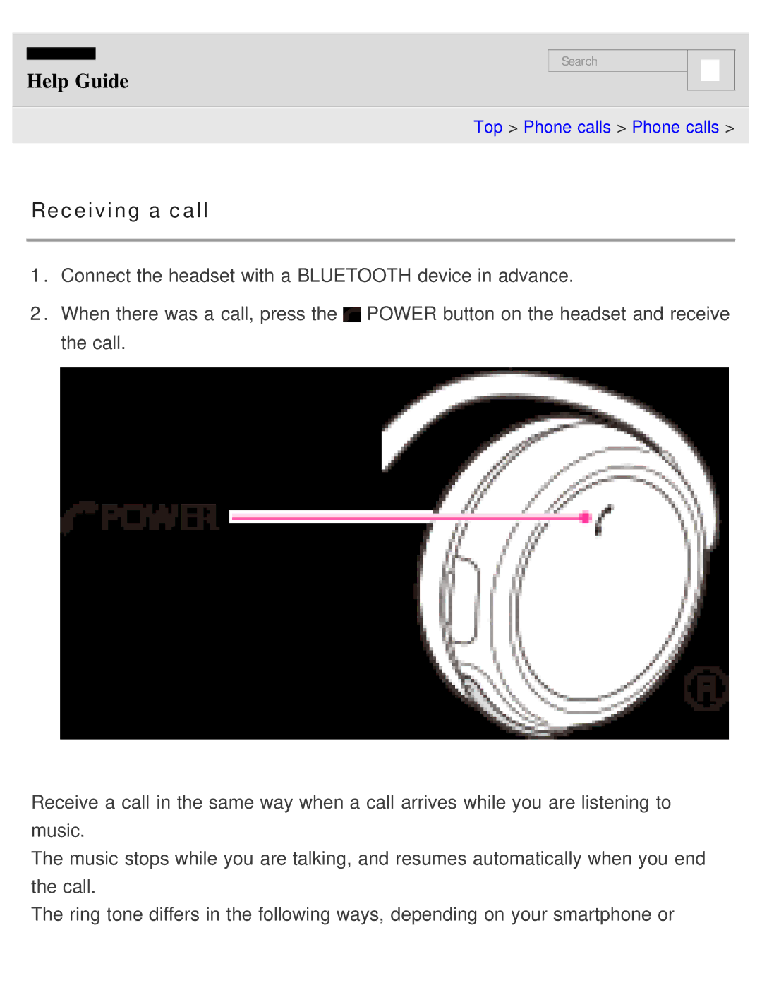 Sony MDR-AS700BT manual Receiving a call 