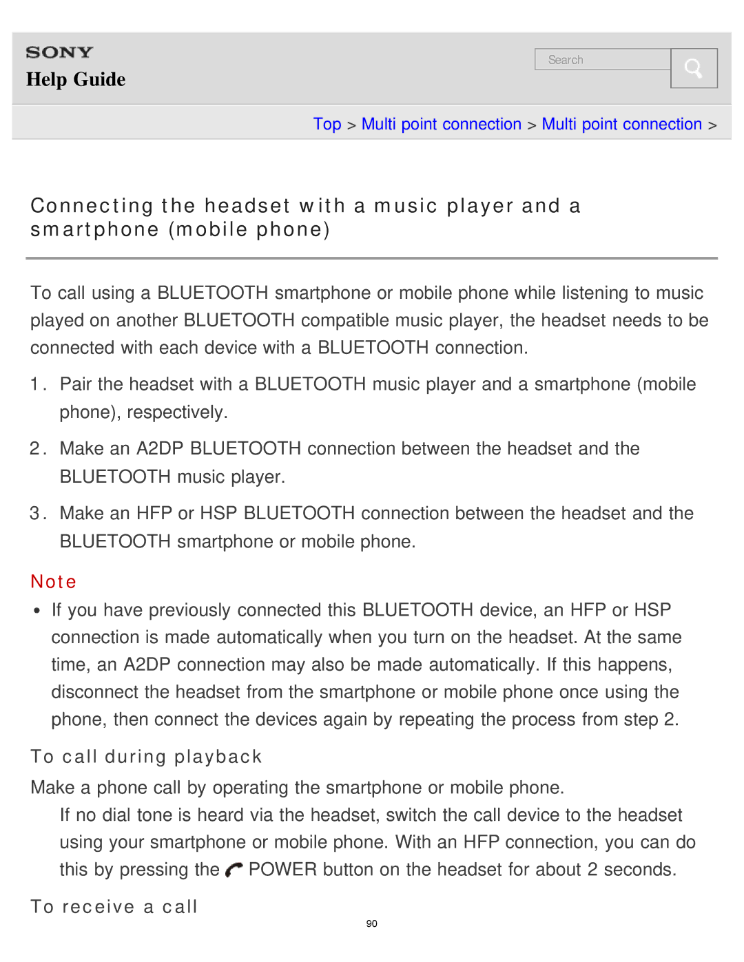 Sony MDR-AS700BT manual To call during playback, To receive a call 